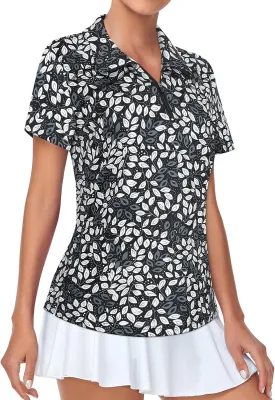 Tanst Sky Women's Golf Polo Shirts Short Sleeve Quarter Zip Collared Tops Moisture Wicking Workout Apparel