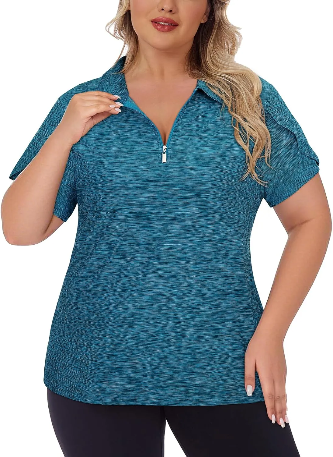 Tanst Sky Women's Plus Size Golf Polo Shirts Zip Up Short Sleeve Tops Loose Fit UPF 50  Tennis Workout Apparel XL-5XL
