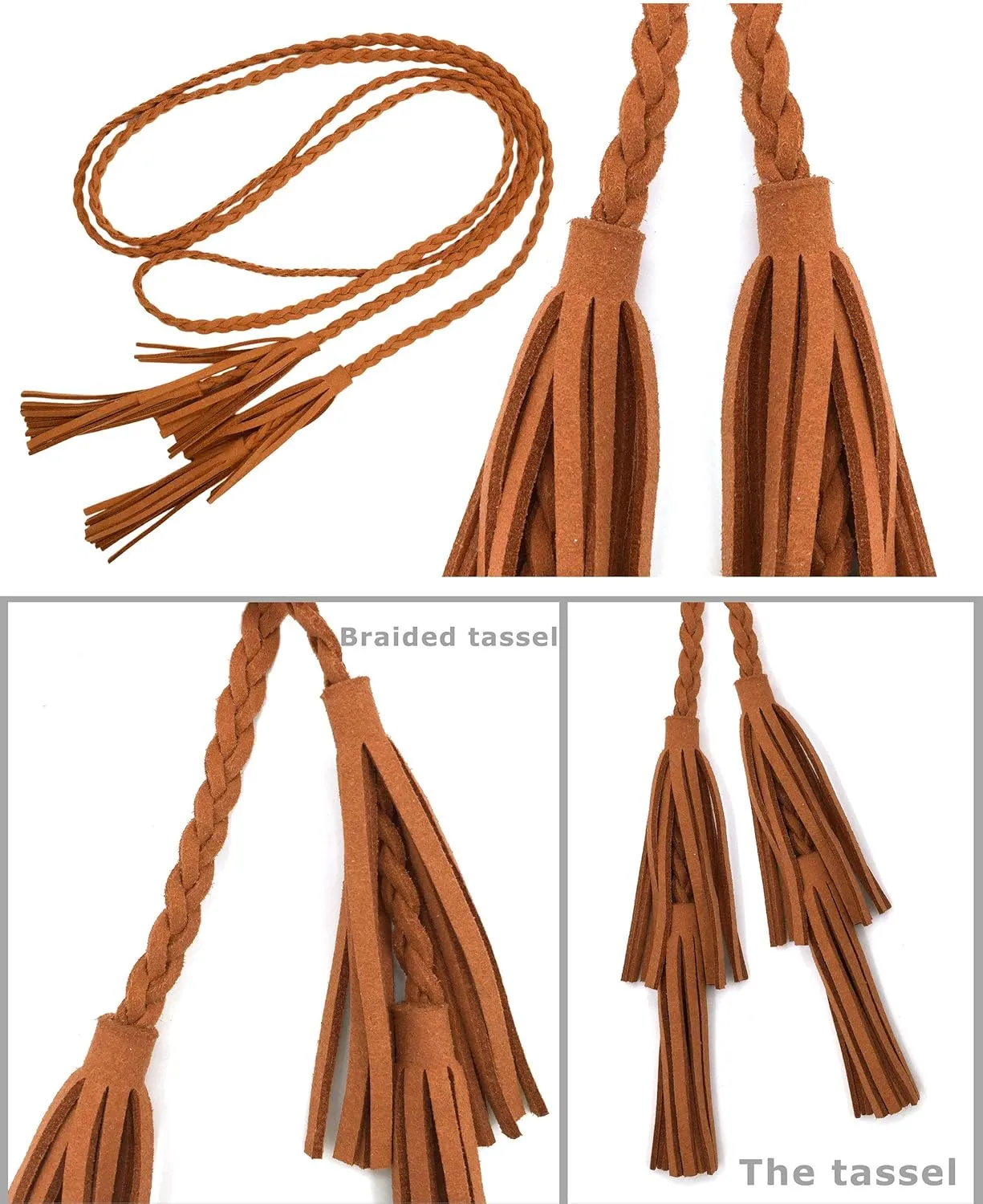 TeeYee Women Girls Multi Colors Braided Waist Tie Belt/Rope/Chain with Tassel Fringe Wrap Cloth Belts for Ladies Dress Pants