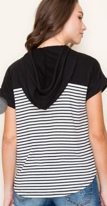 The Carlie Short Sleeve Striped Hoodie