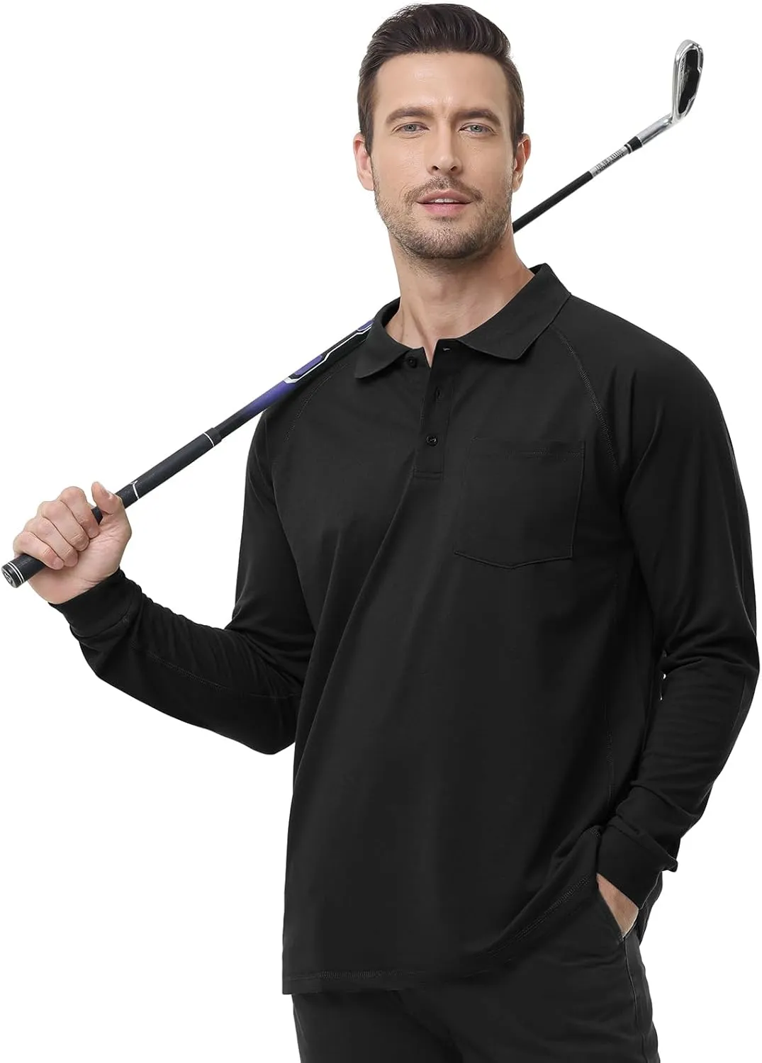 TIHEEN Men's Big & Tall Moisture Wicking Performance Golf Polo Shirt with Pocket Short Sleeve