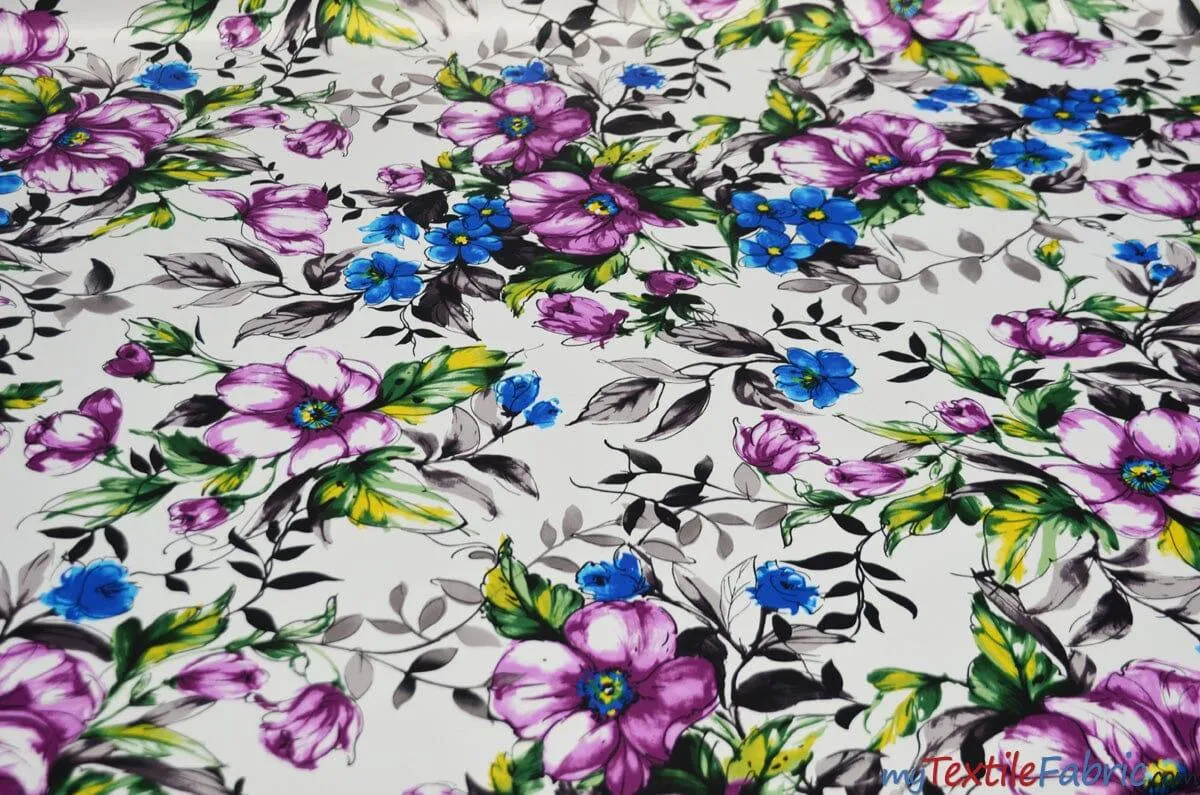 Watercolor Floral Satin Print | Dull Satin Print | 58/60" Wide | Floral Satin Print |