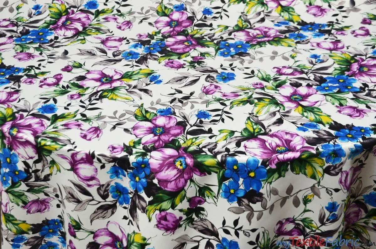 Watercolor Floral Satin Print | Dull Satin Print | 58/60" Wide | Floral Satin Print |