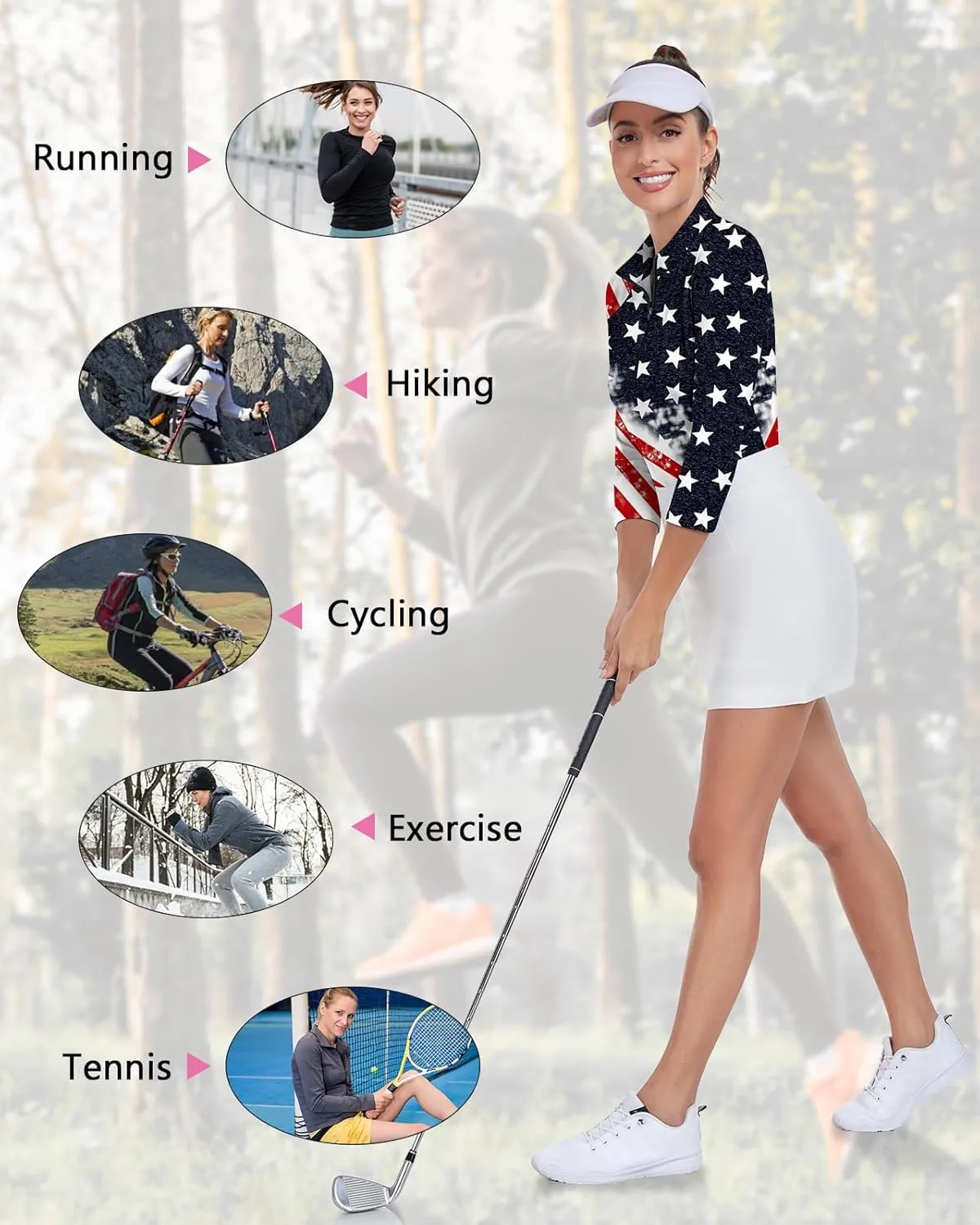 WOWENY Women's 3/4 Sleeve Athletic Golf Shirts Quarter Zip Pullover Collared T-Shirt Workout Print Tennis Top