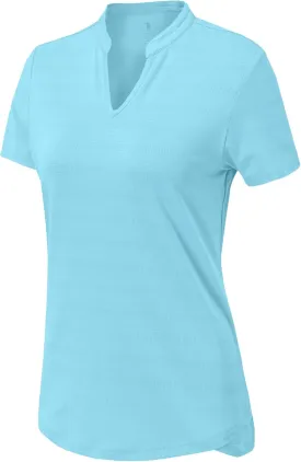 YSENTO Women's Dry Fit Golf Polo Shirts Tops Short Sleeve V Neck Collarless Apparel Shirts Clothes