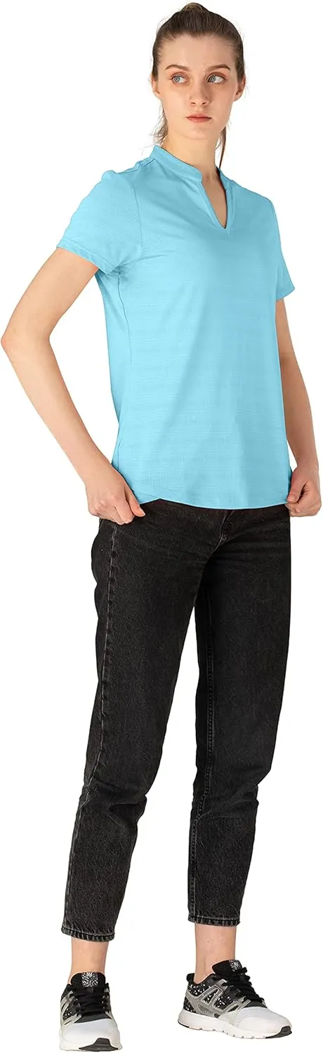 YSENTO Women's Dry Fit Golf Polo Shirts Tops Short Sleeve V Neck Collarless Apparel Shirts Clothes