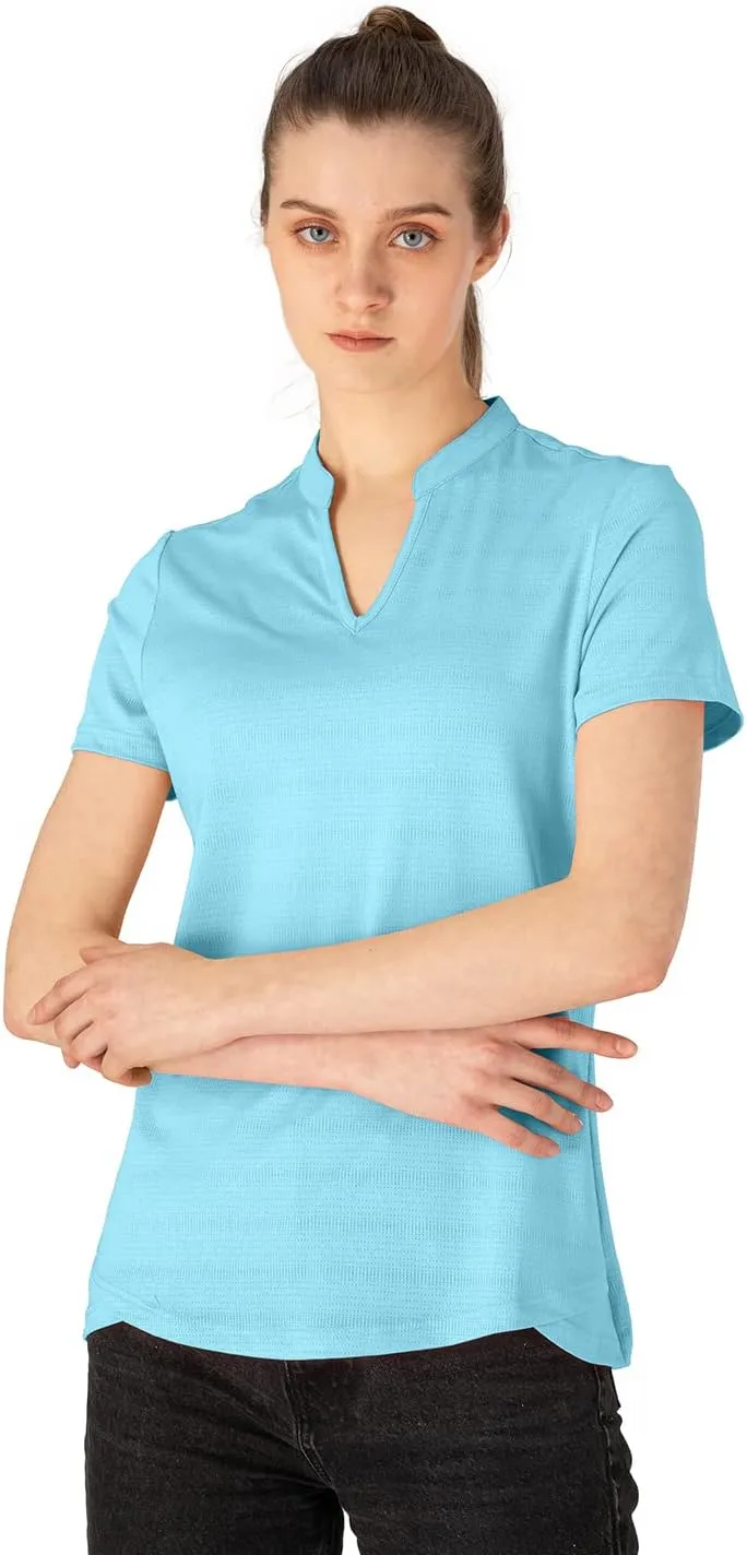 YSENTO Women's Dry Fit Golf Polo Shirts Tops Short Sleeve V Neck Collarless Apparel Shirts Clothes