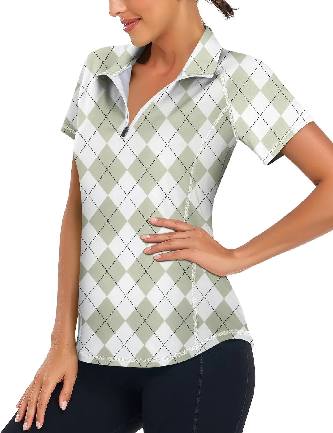 Zamowoty Women's Short Sleeve Golf Shirts 1/4 Zip Up Loose Yoga Running Workout Tops