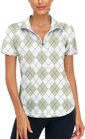 Zamowoty Women's Short Sleeve Golf Shirts 1/4 Zip Up Loose Yoga Running Workout Tops