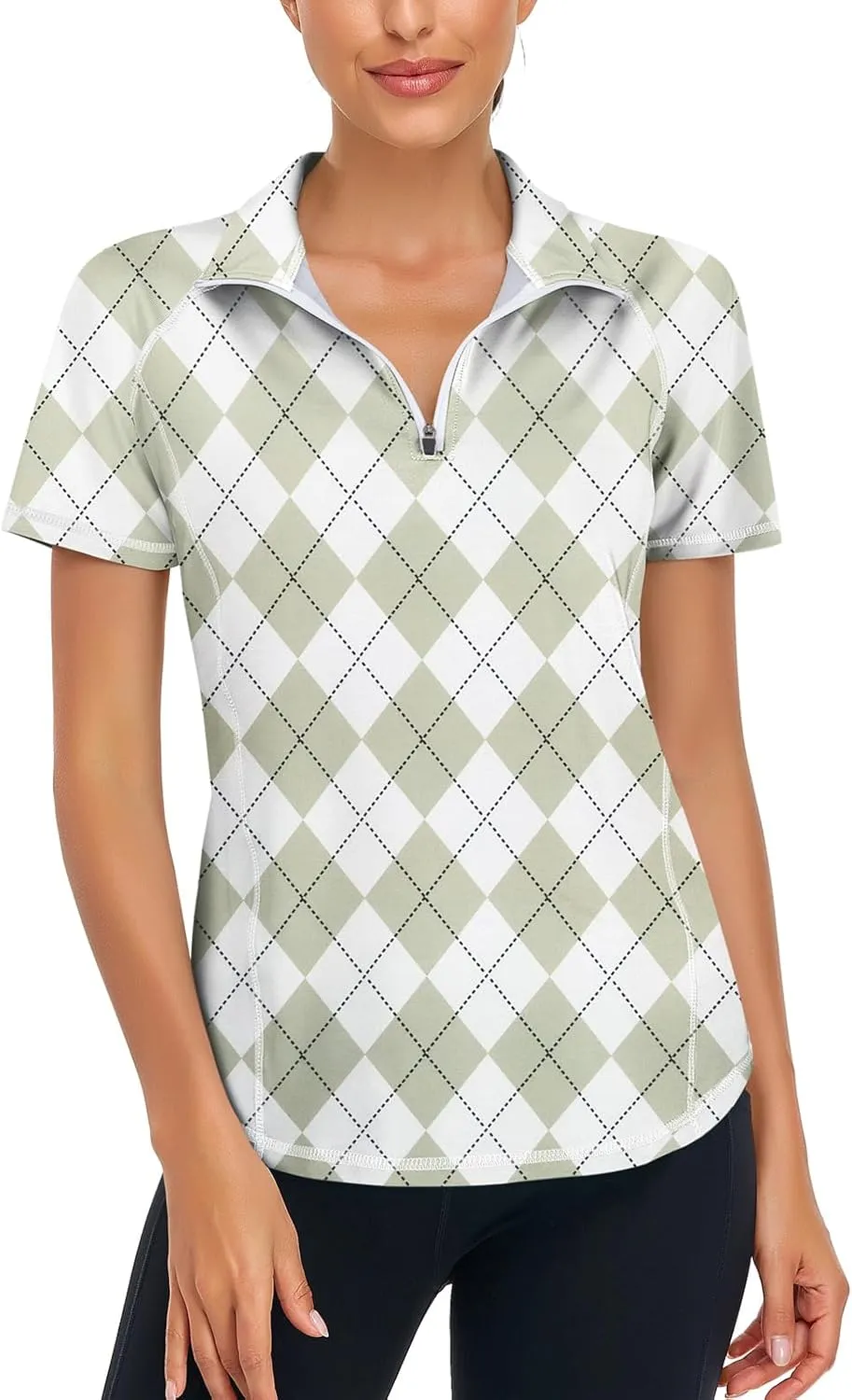 Zamowoty Women's Short Sleeve Golf Shirts 1/4 Zip Up Loose Yoga Running Workout Tops