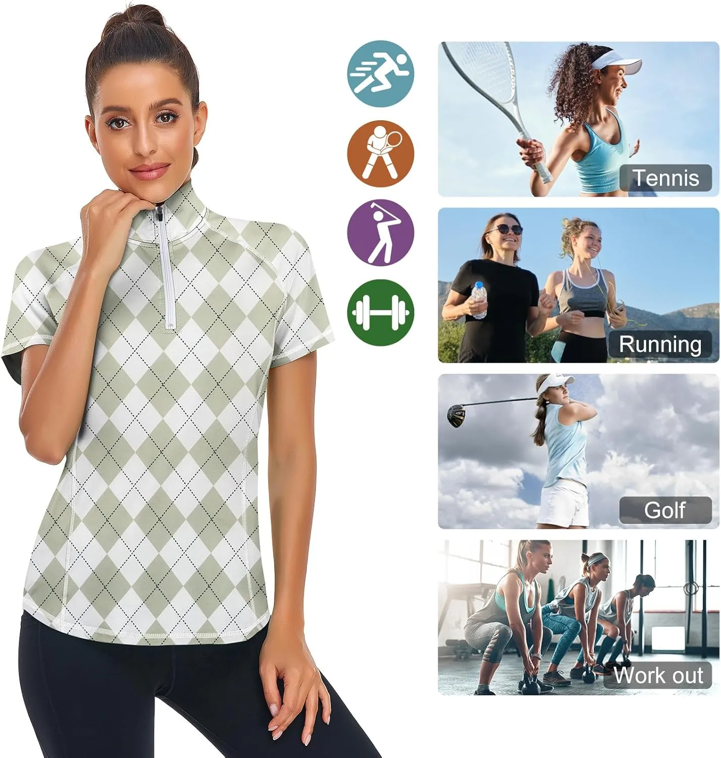 Zamowoty Women's Short Sleeve Golf Shirts 1/4 Zip Up Loose Yoga Running Workout Tops