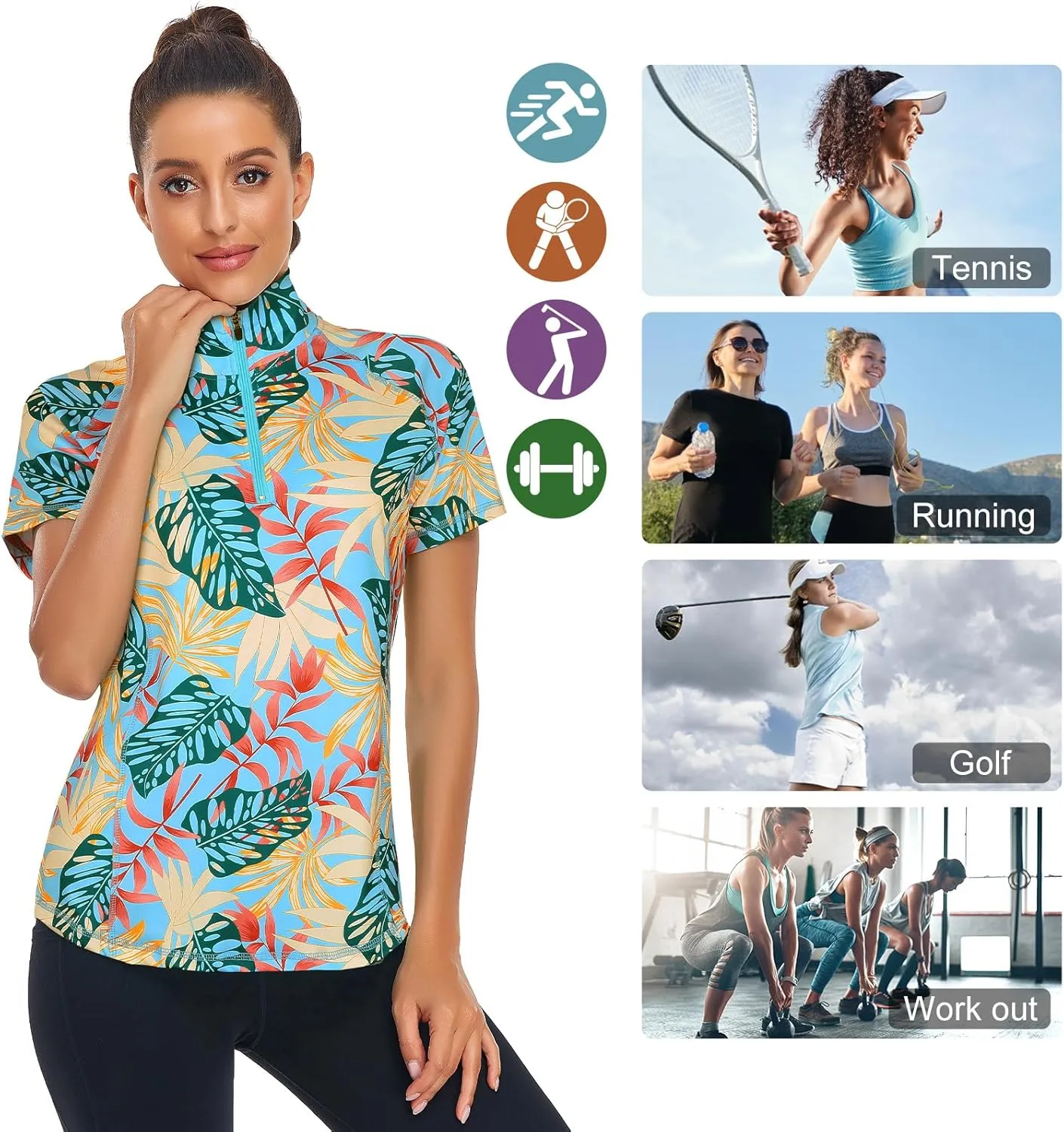 Zamowoty Women's Short Sleeve Golf Shirts 1/4 Zip Up Loose Yoga Running Workout Tops