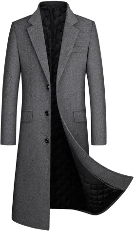 Zeiyignr Men's Classic Wool Trench Coat Single Breasted Mid Long Wool Blend Top Pea Coats Jackets Business Casual Overcoat